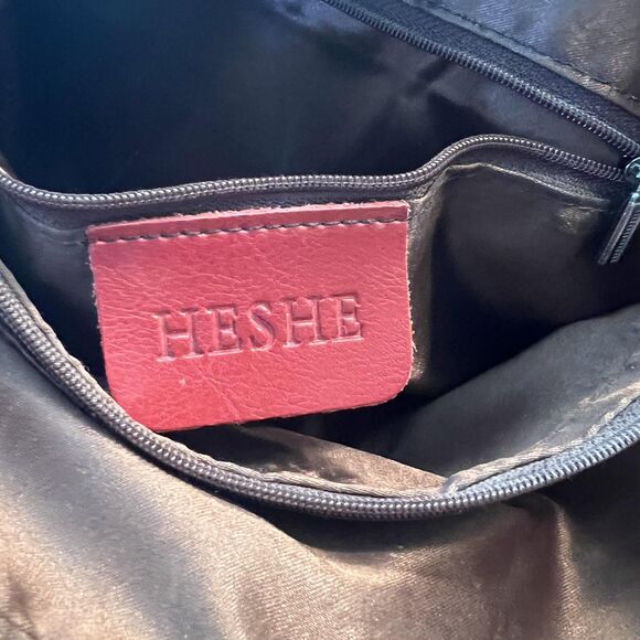 Heshe Handbag Womens Medium Red Leather Satchel Tote Purse Top Handle Bag - Picture 4 of 8